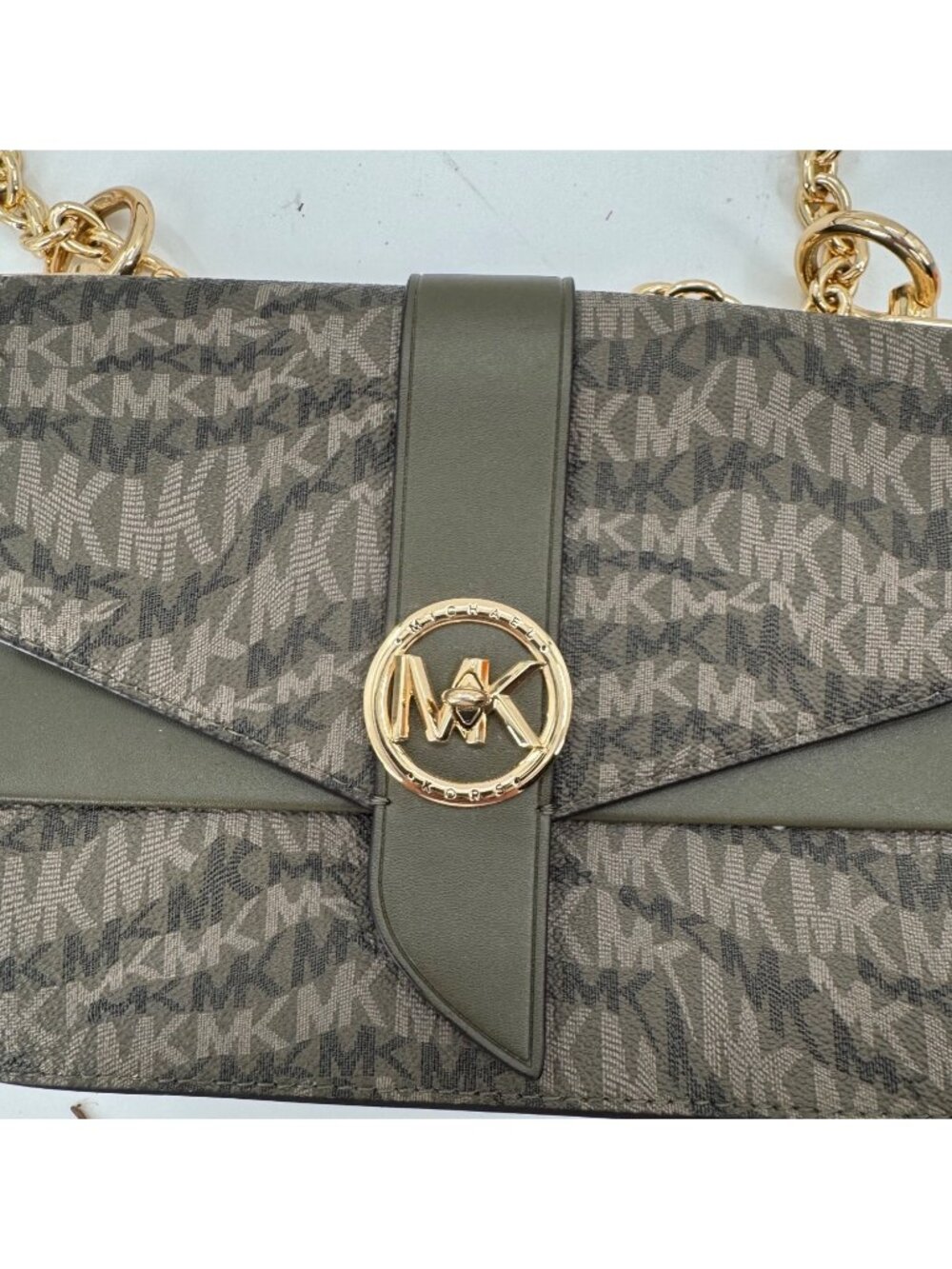 Michael Kors Jet Set Green Signature Crossbody Bag With Gold Chain & Logo Accent - Picture 8 of 16